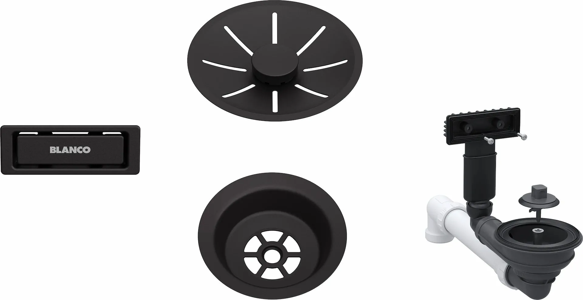 BLANCO Armatura odpływowo-przelewowa 1x3,5" z InFino i elementami stalowymi czarny mat