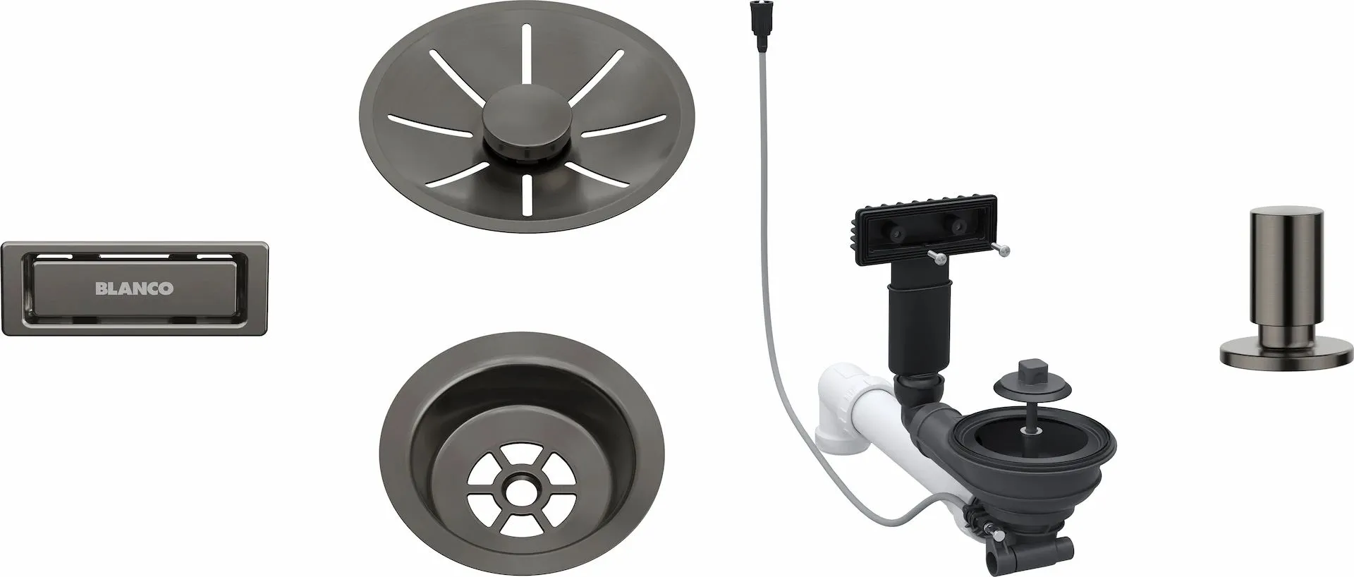 BLANCO Armatura odpływowo-przelewowa 1x3,5" z InFino, korkiem automat. i elementami stalowymi satin dark steel