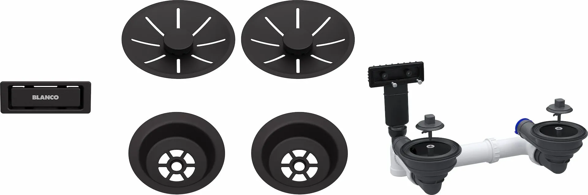 BLANCO Armatura odpływowo-przelewowa 2x3,5" z InFino i elementami stalowymi czarny mat