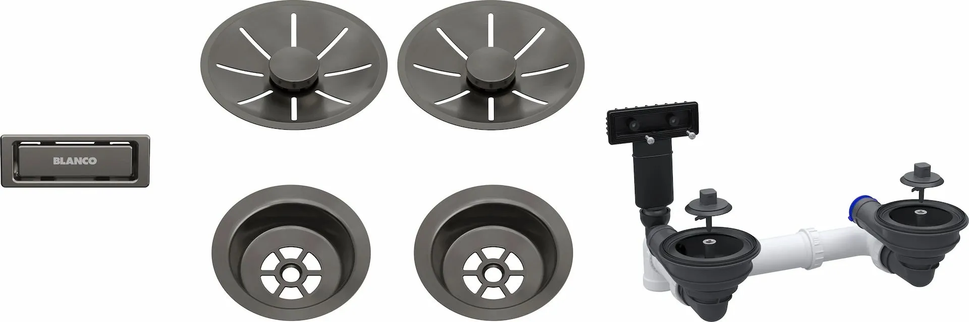 BLANCO Armatura odpływowo-przelewowa 2x3,5" z InFino i elementami stalowymi satin dark steel