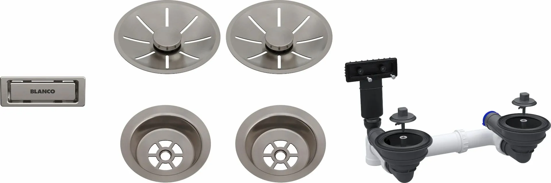 BLANCO Armatura odpływowo-przelewowa 2x3,5" z InFino i elementami stalowymi satin platinum