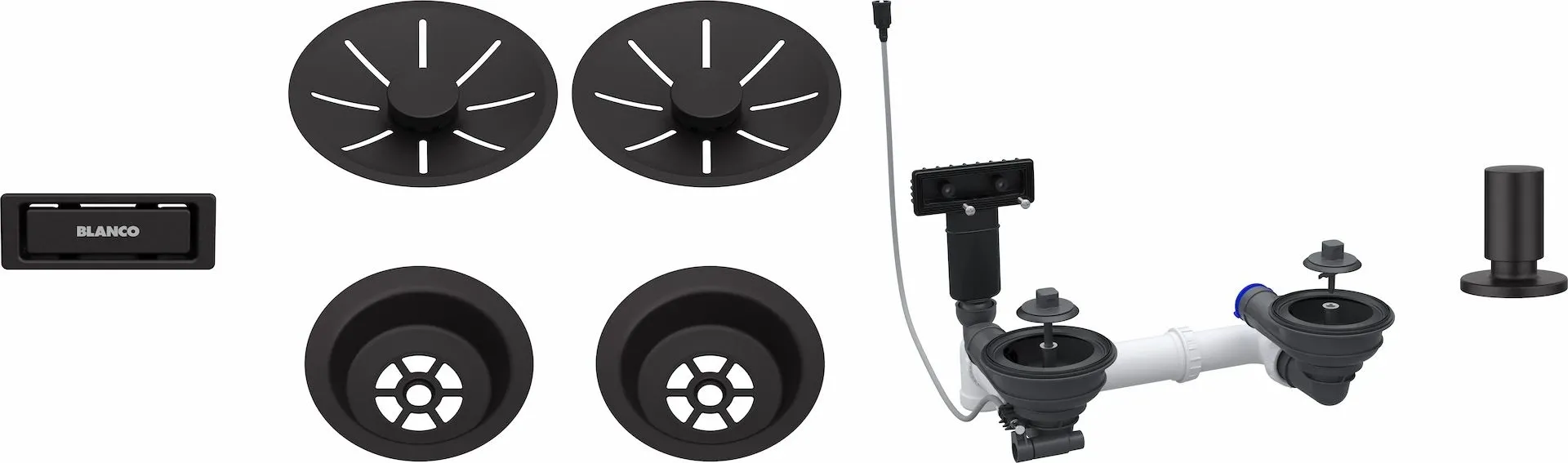 BLANCO Armatura odpływowo-przelewowa 2x3,5" z InFino, korkiem automat. i elementami stalowymi czarny mat