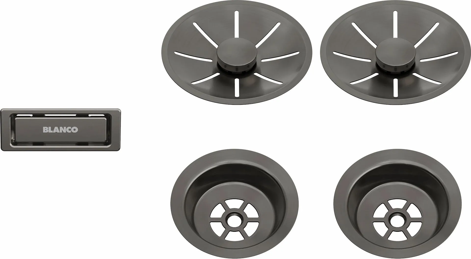 BLANCO Zestaw elementów stalowych w kolorze satin dark steel, do armatury przelewowo-odpływowej InFino, do dwóch komór