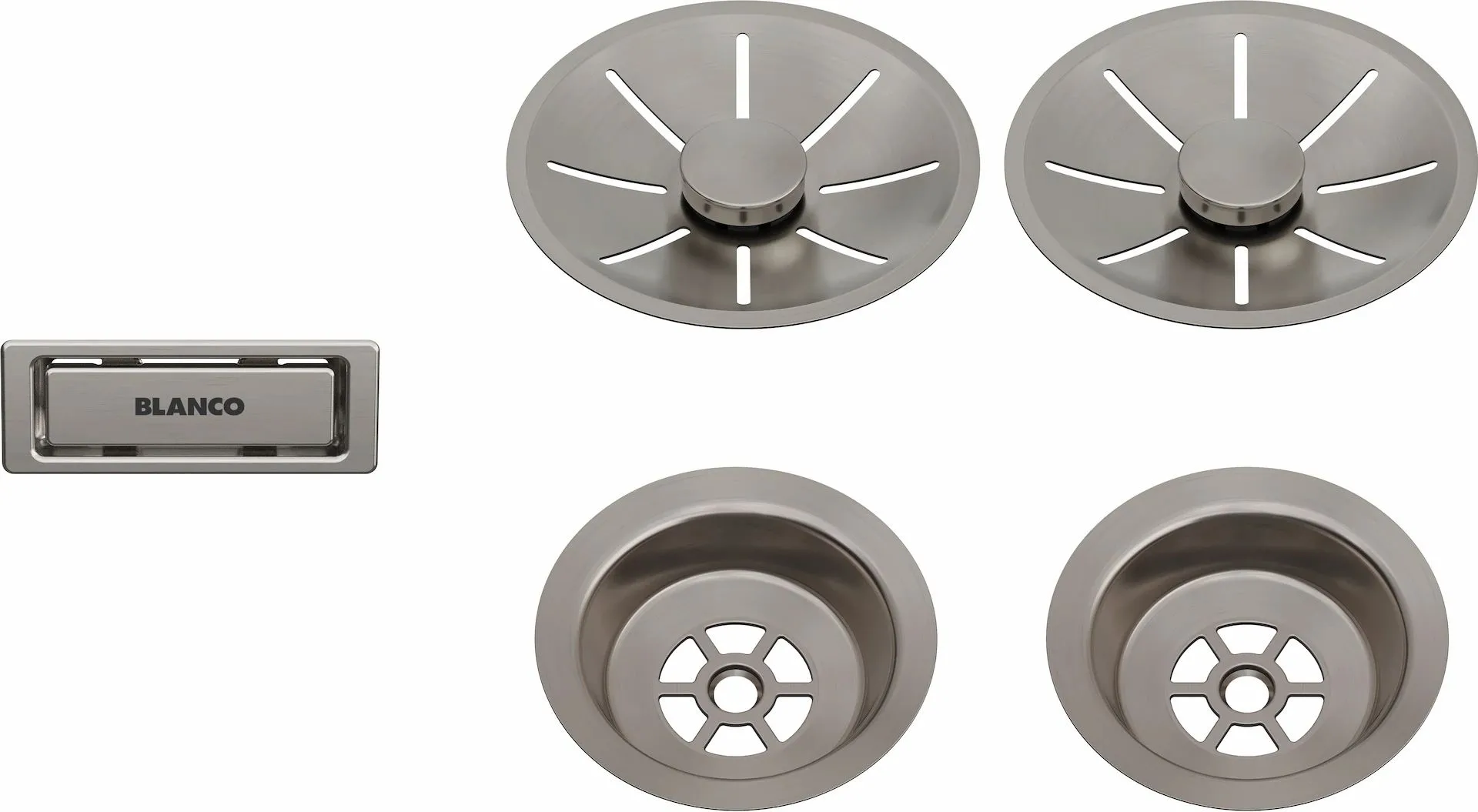 BLANCO Zestaw elementów stalowych w kolorze satin platinum, do armatury przelewowo-odpływowej InFino, do dwóch komór