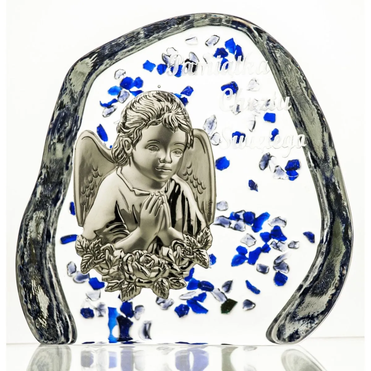 Crystal Julia Skałka przycisk na Chrzest z Aniołkiem grawer 2569