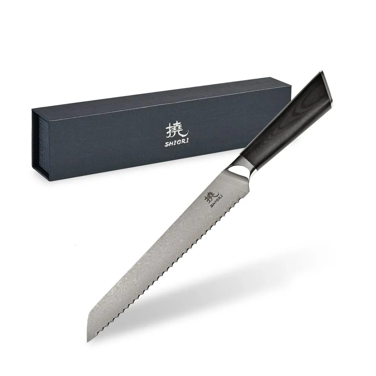 Nóż do pieczywa / chleba Shiori 撓 Kuro Surai wielowarstwowa stal damasceńska