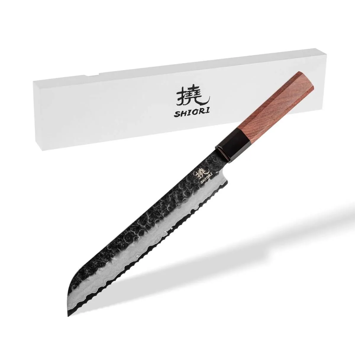 Nóż do krojenia chleba / pieczywa Shiori 撓 Chairo Surai stal damasceńska, drewno pakka