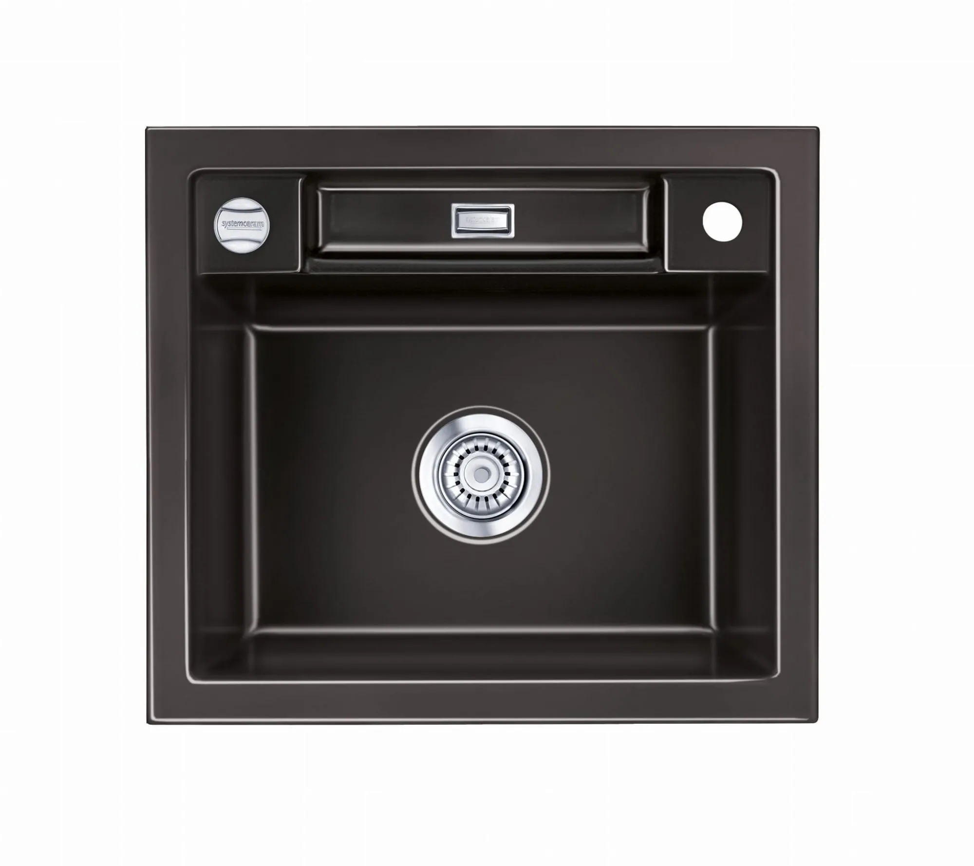 Systemceram Bela 57 Nero, zlewozmywak ceramiczny, korek manualny