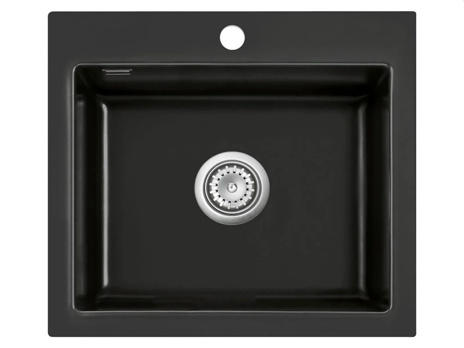 Systemceram Mera 57 Nero, Zlew ceramiczny, korek manualny