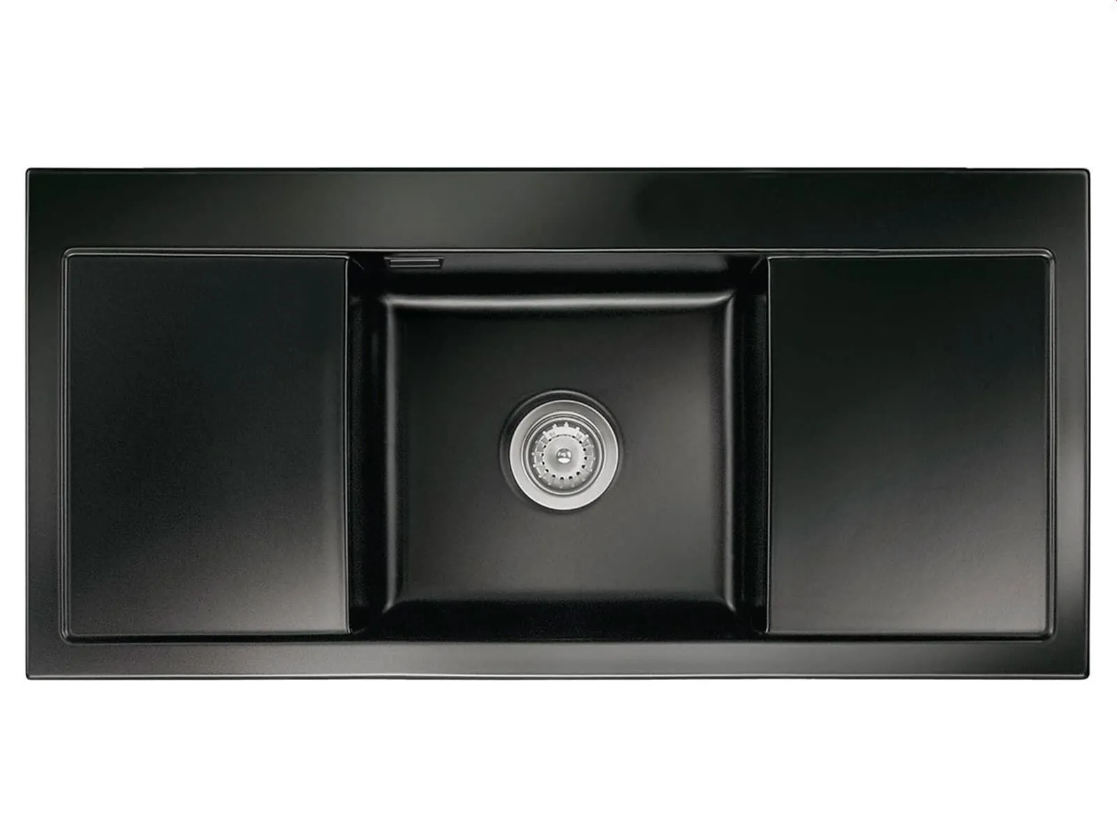 Systemceram Mera Middle Nero, zlew ceramiczny, korek manualny