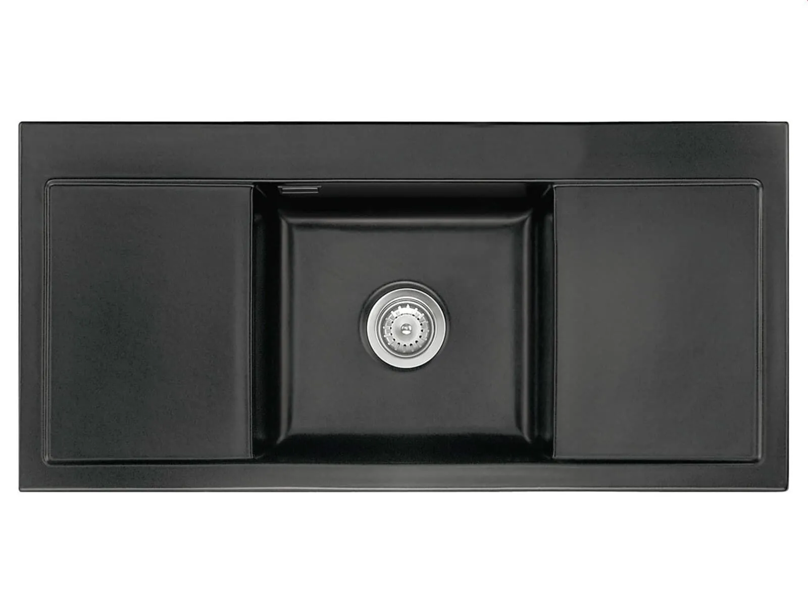 Systemceram Mera Middle Nigra, zlew ceramiczny, korek manualny