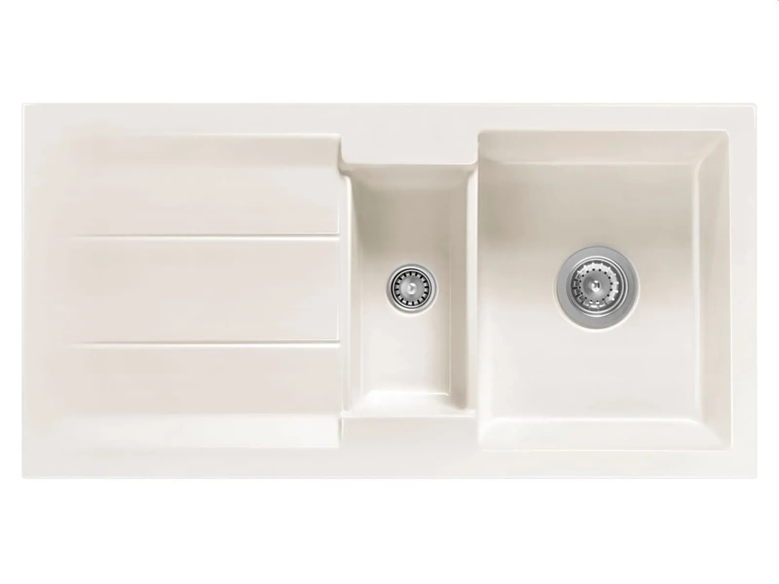 Systemceram Genea 100 Magnolia, Zlewozmywak ceramiczny, korek manualny