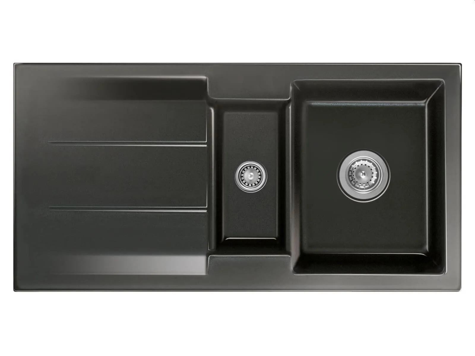 Systemceram Genea 100 Nero, Zlewozmywak ceramiczny, korek manualny