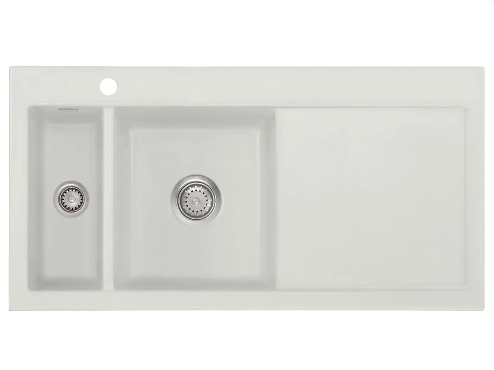 Systemceram Mera 100 Alu, Zlewozmywak ceramiczny, korek manualny, lewa komora