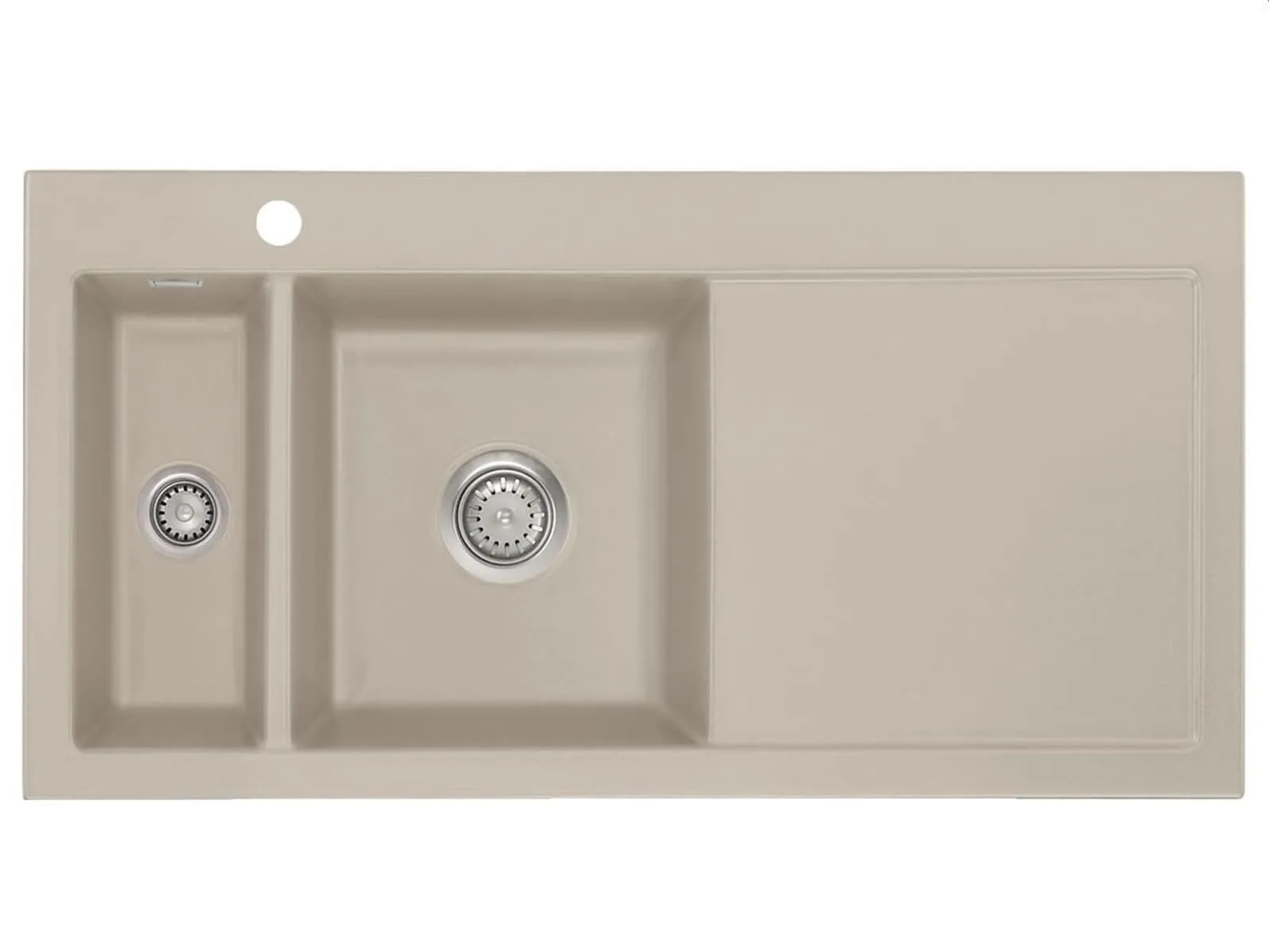 Systemceram Mera 100 Fango, Zlewozmywak ceramiczny, korek manualny, lewa komora