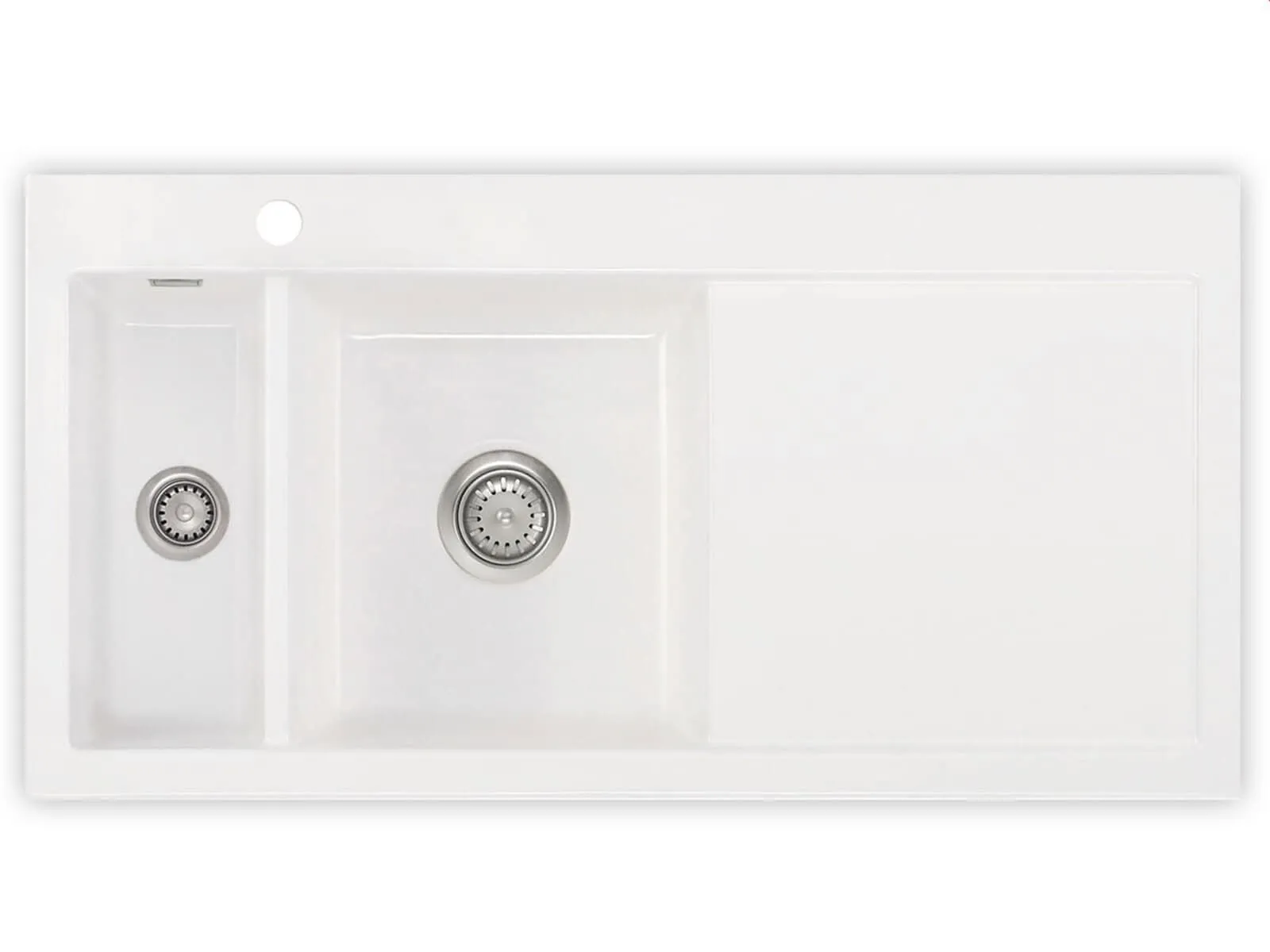 Systemceram Mera 100 Gronland, Zlewozmywak ceramiczny, korek manualny, lewa komora