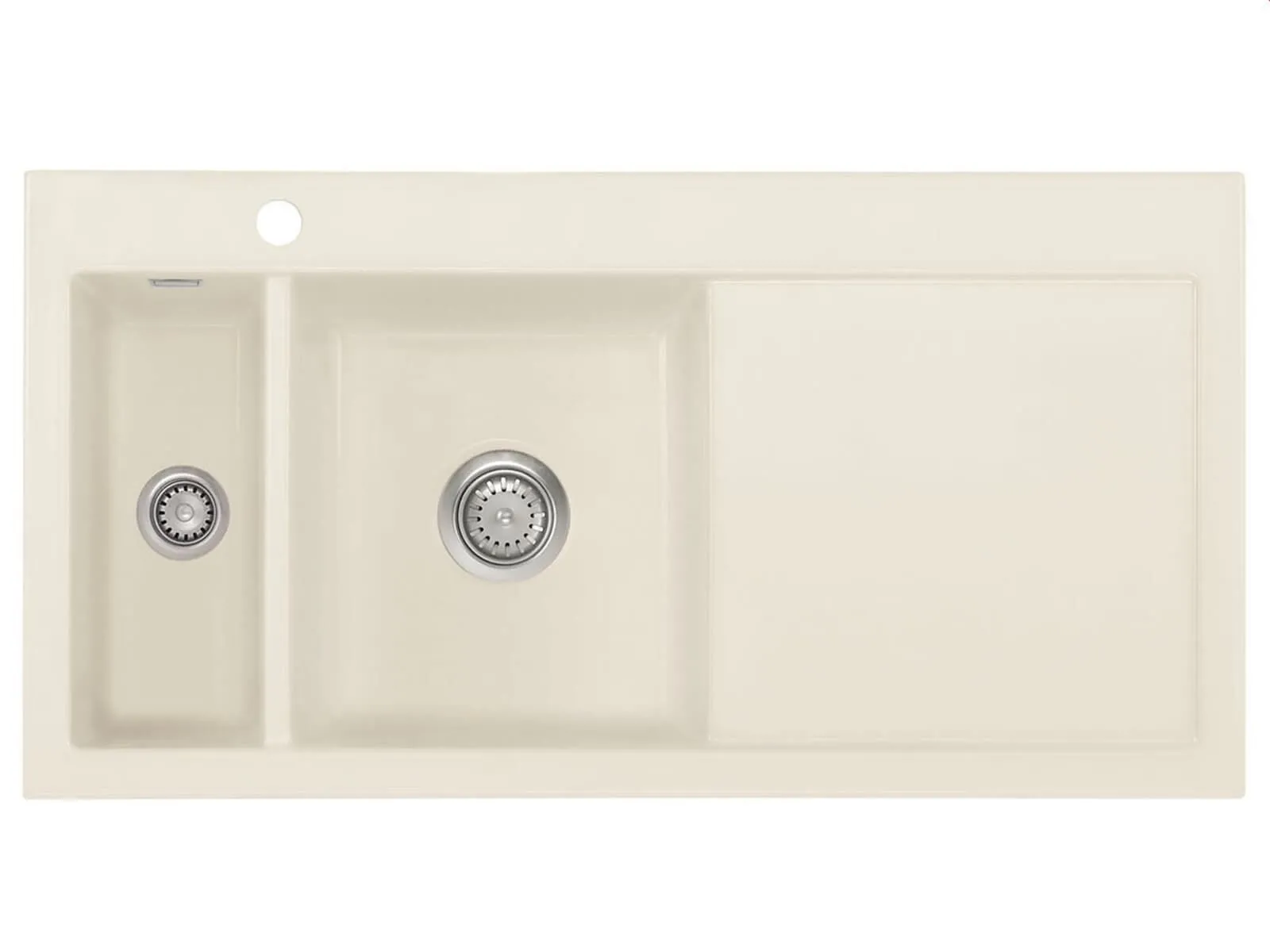 Systemceram Mera 100 Jasmin, Zlewozmywak ceramiczny, korek manualny, lewa komora