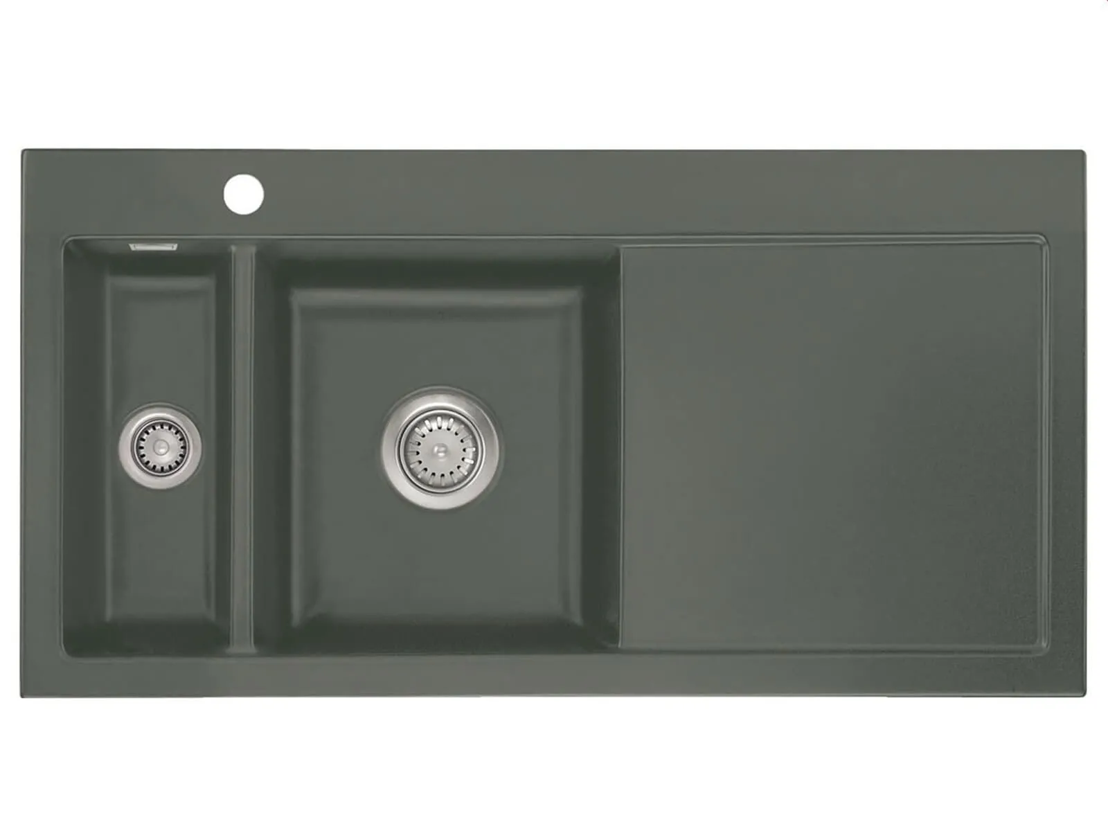 Systemceram Mera 100 Lava, Zlewozmywak ceramiczny, korek manualny, lewa komora