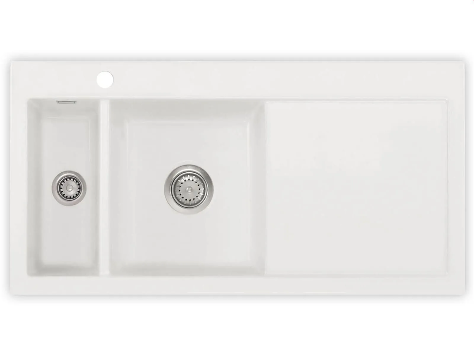 Systemceram Mera 100 Polar, Zlewozmywak ceramiczny, korek manualny, lewa komora