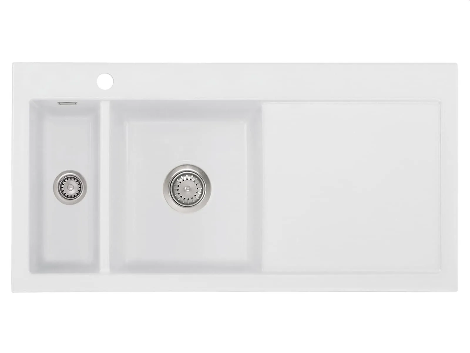 Systemceram Mera 100 Satin, Zlewozmywak ceramiczny, korek manualny, lewa komora