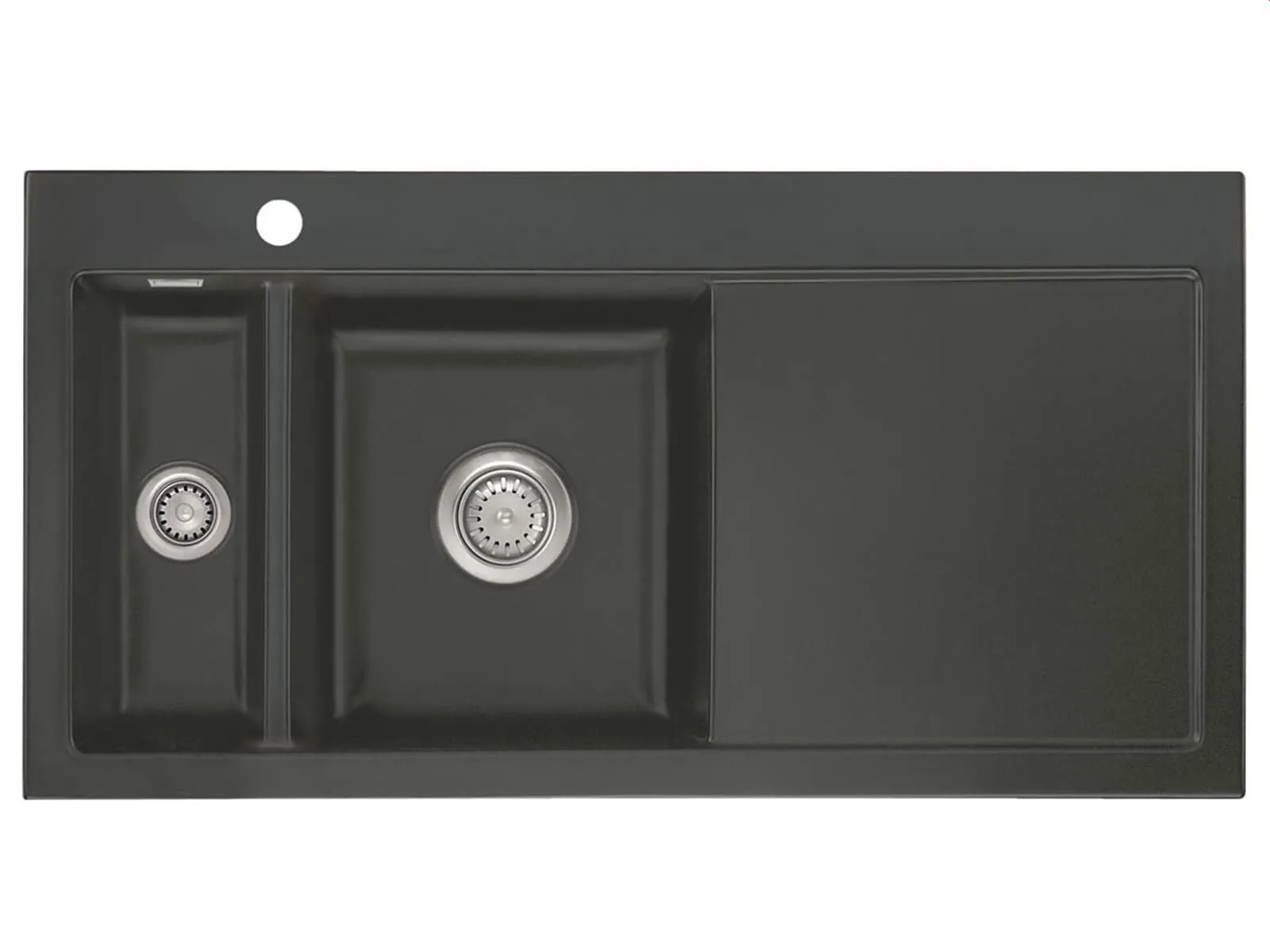 Systemceram Mera 100 Schiefer, Zlewozmywak ceramiczny, korek manualny, lewa komora