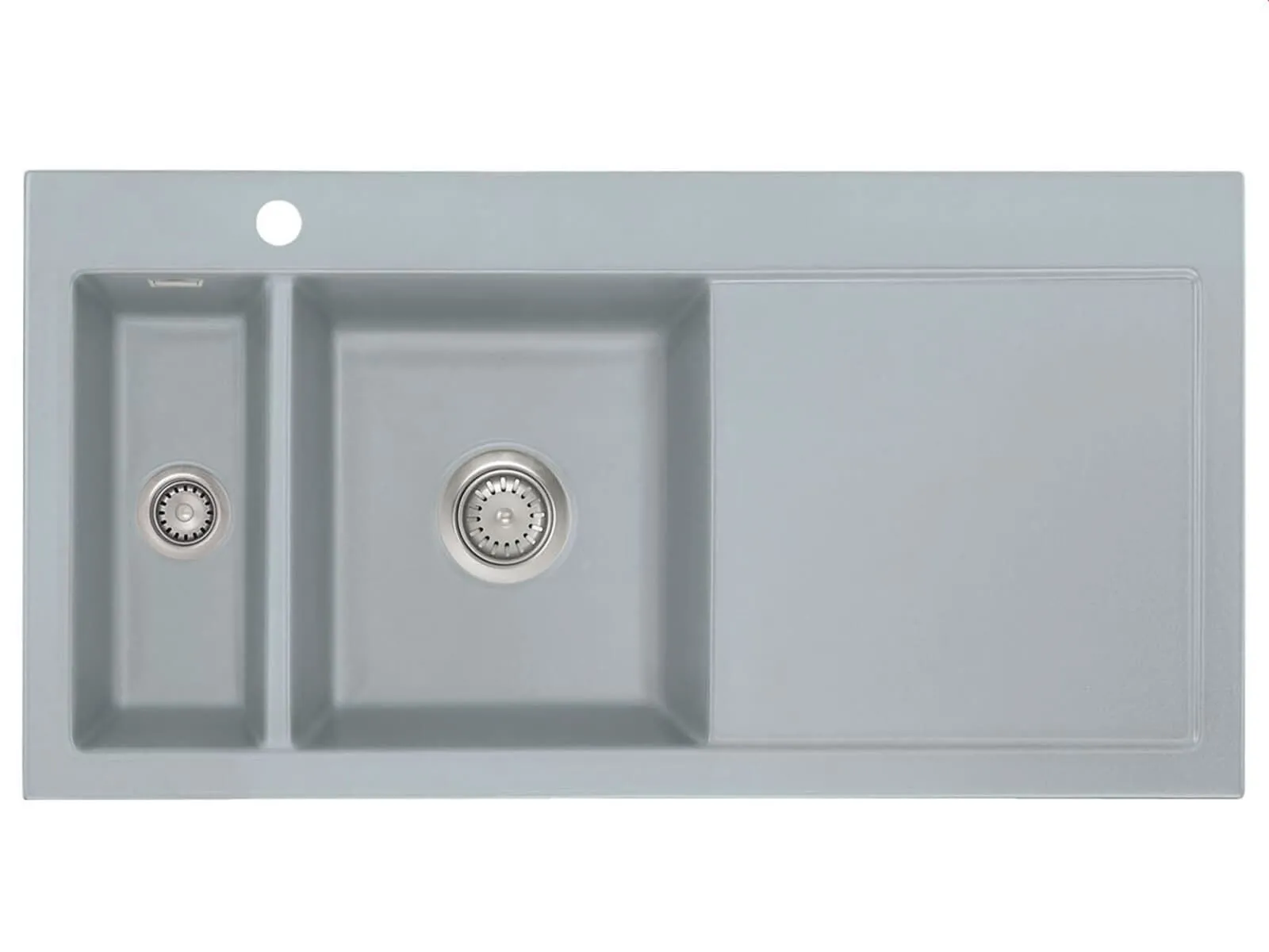 Systemceram Mera 100 Titan, Zlewozmywak ceramiczny, korek manualny, lewa komora