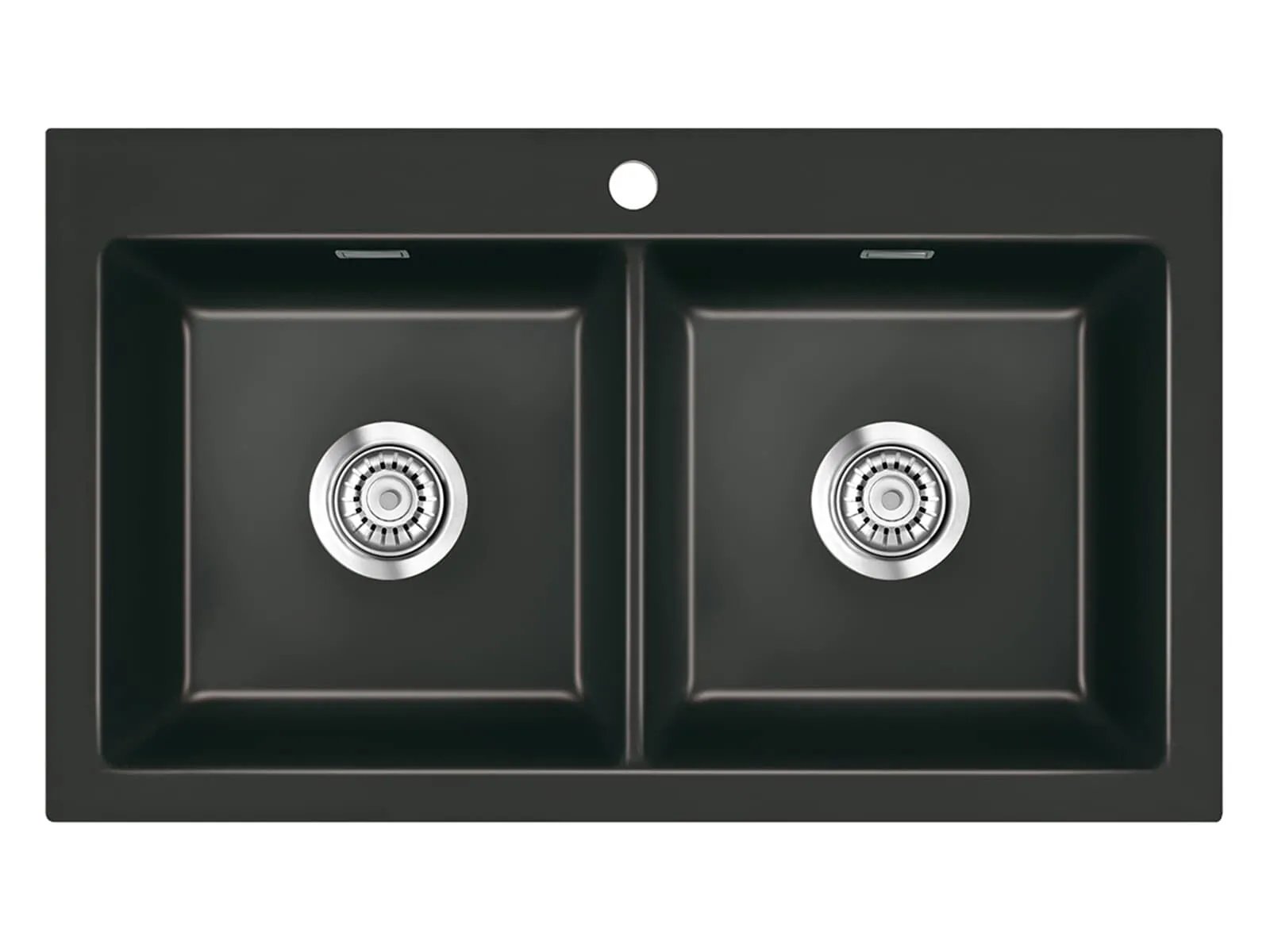 Systemceram Mera Twin Nero, Zlewozmywak ceramiczny, korek manualny,