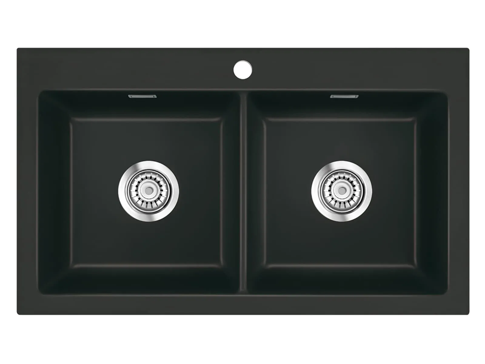 Systemceram Mera Twin Nigra, Zlewozmywak ceramiczny, korek manualny,