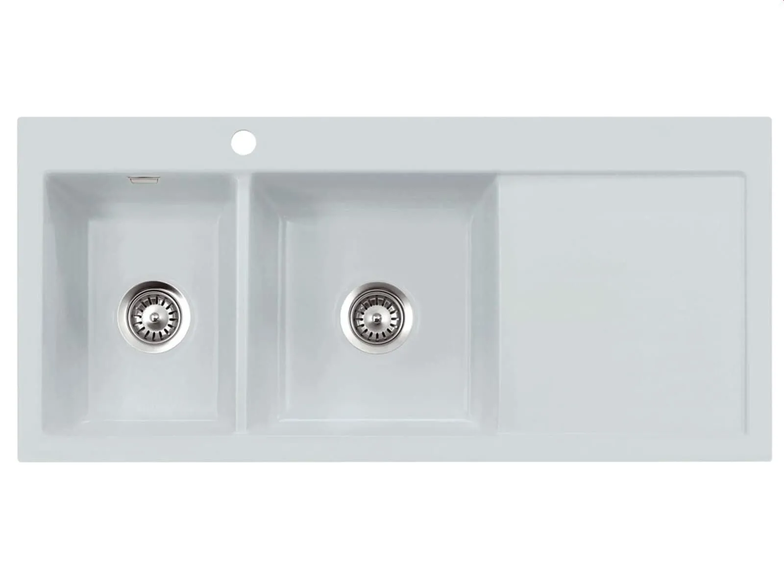 Systemceram Mera Double Alu, Zlewozmywak ceramiczny, korek manualny,