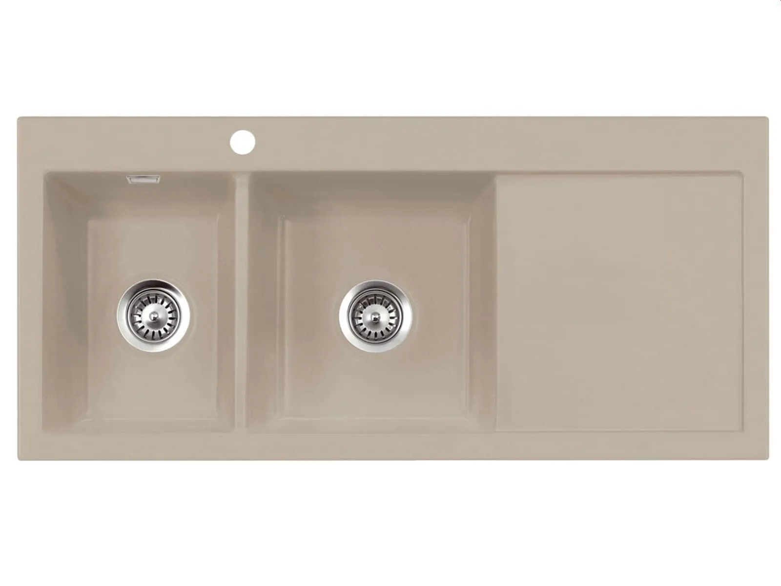 Systemceram Mera Double Fango, Zlewozmywak ceramiczny, korek manualny,