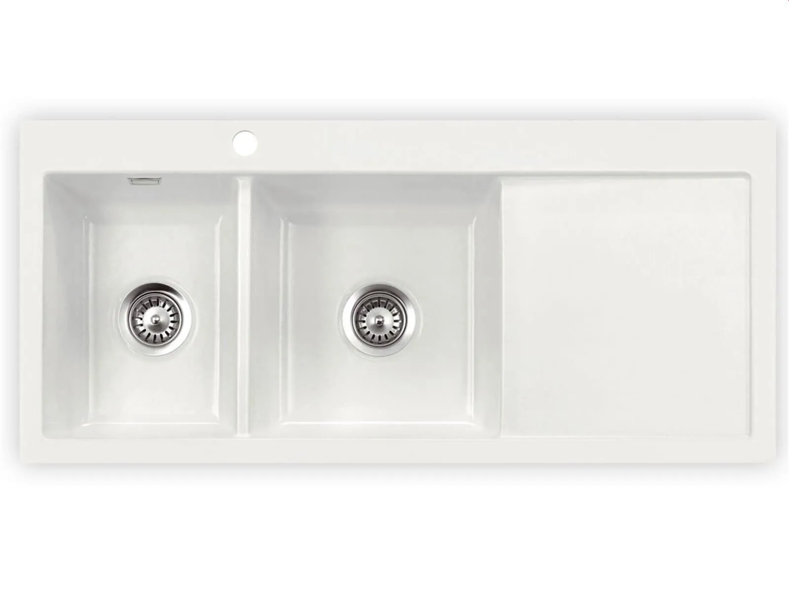 Systemceram Mera Double Gronland, Zlewozmywak ceramiczny, korek manualny,