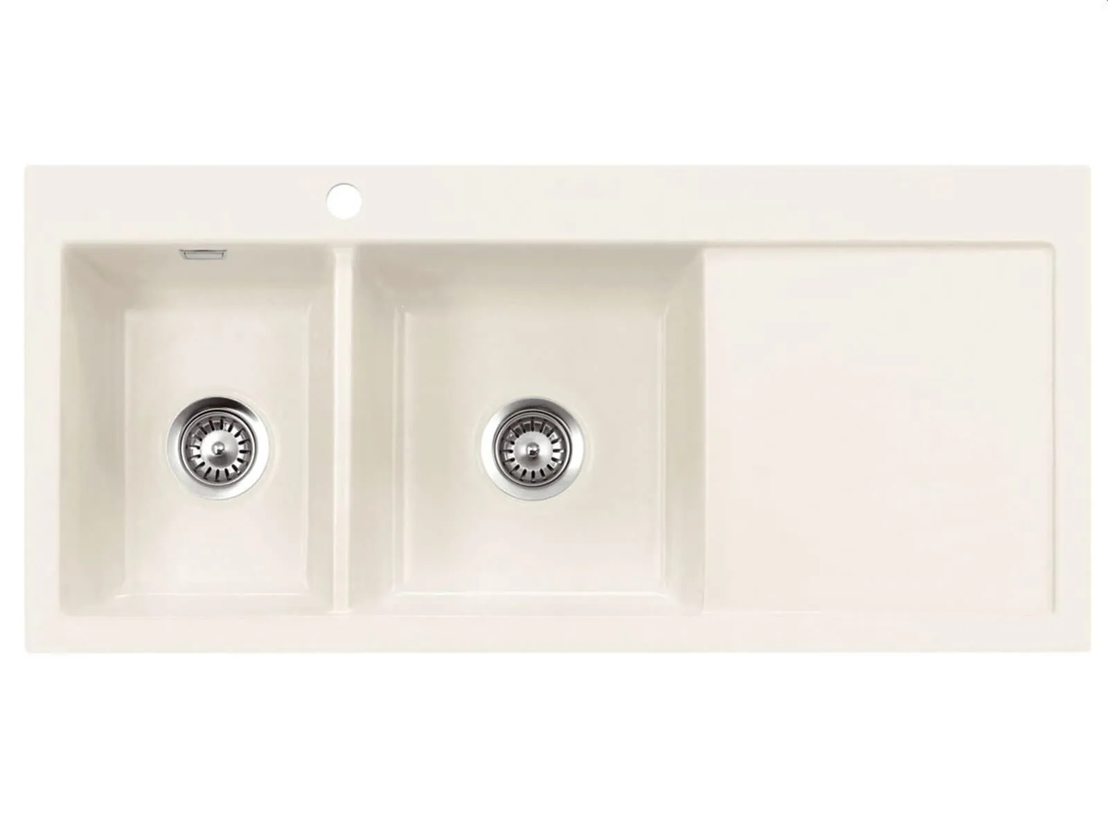 Systemceram Mera Double Jasmin, Zlewozmywak ceramiczny, korek manualny,