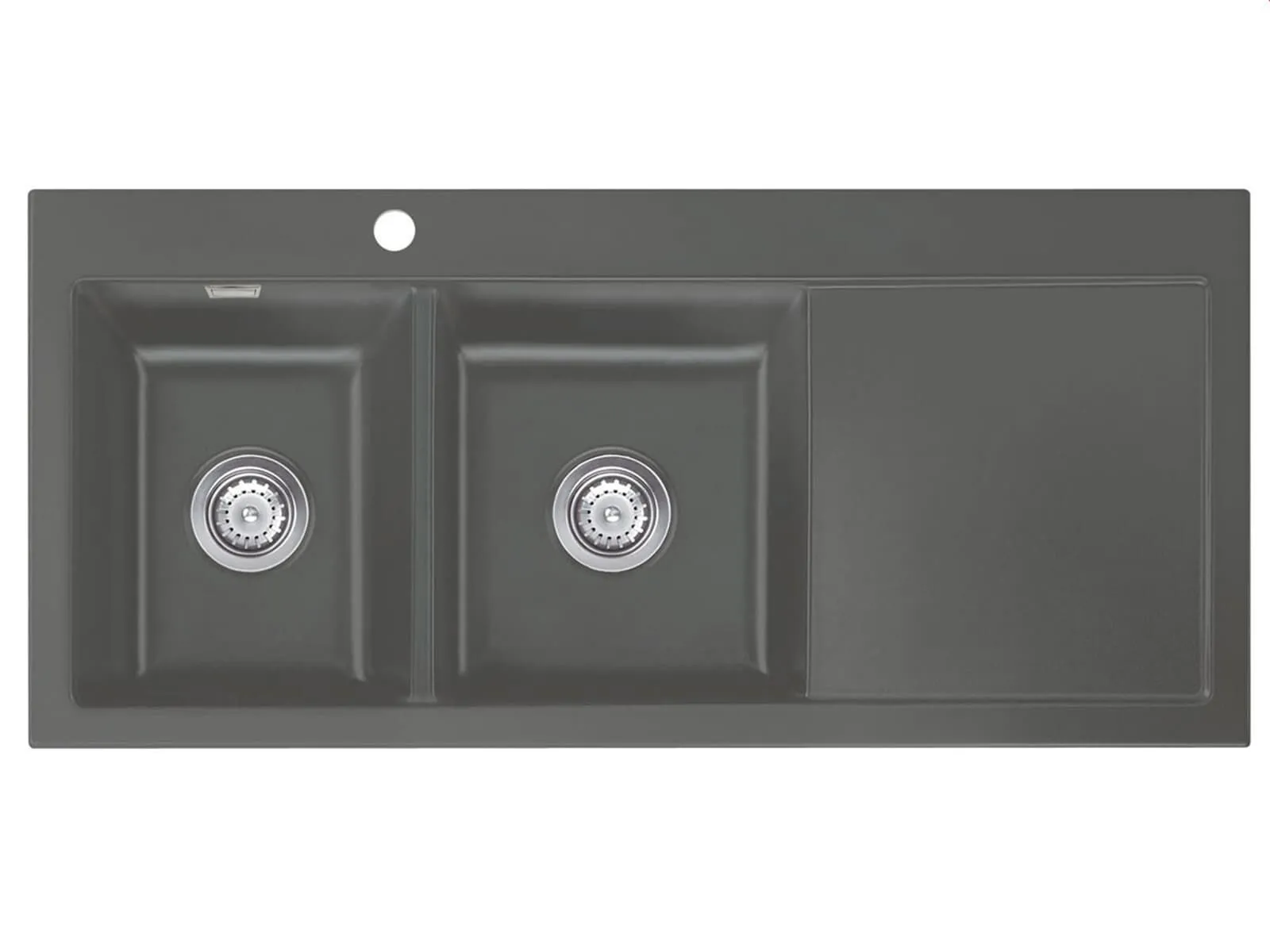 Systemceram Mera Double Lava, Zlewozmywak ceramiczny, korek manualny,