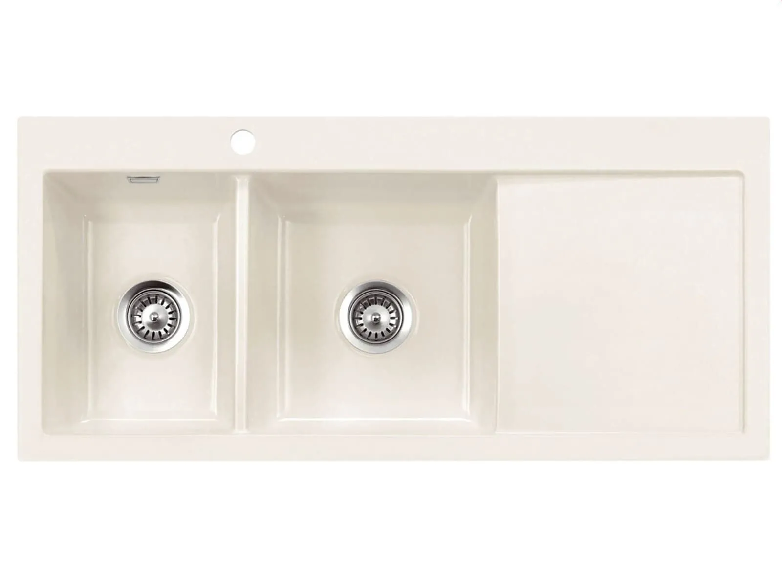 Systemceram Mera Double Magnolia, Zlewozmywak ceramiczny, korek manualny,