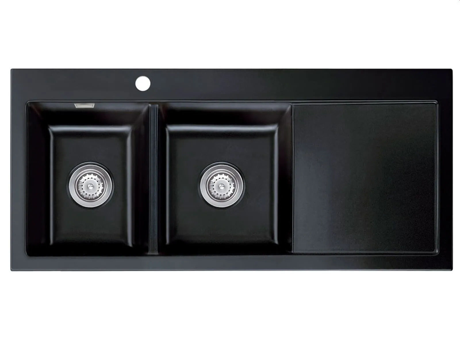 Systemceram Mera Double Nero, Zlewozmywak ceramiczny, korek manualny,