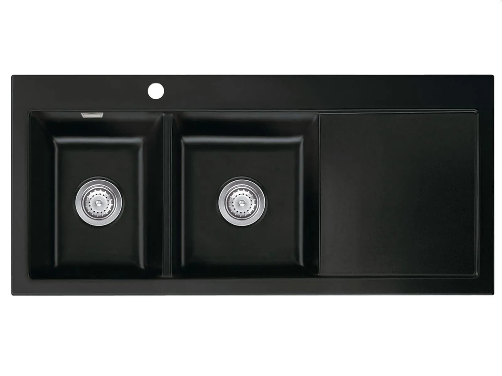 Systemceram Mera Double Nigra, Zlewozmywak ceramiczny, korek manualny,