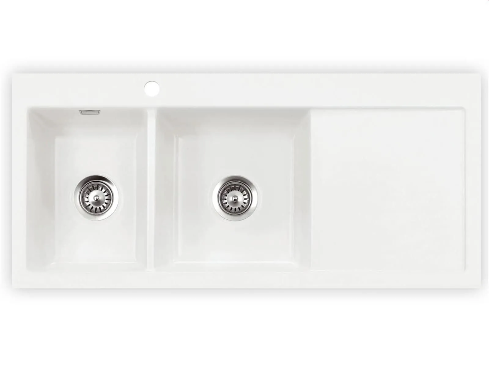 Systemceram Mera Double Polar, Zlewozmywak ceramiczny, korek manualny,