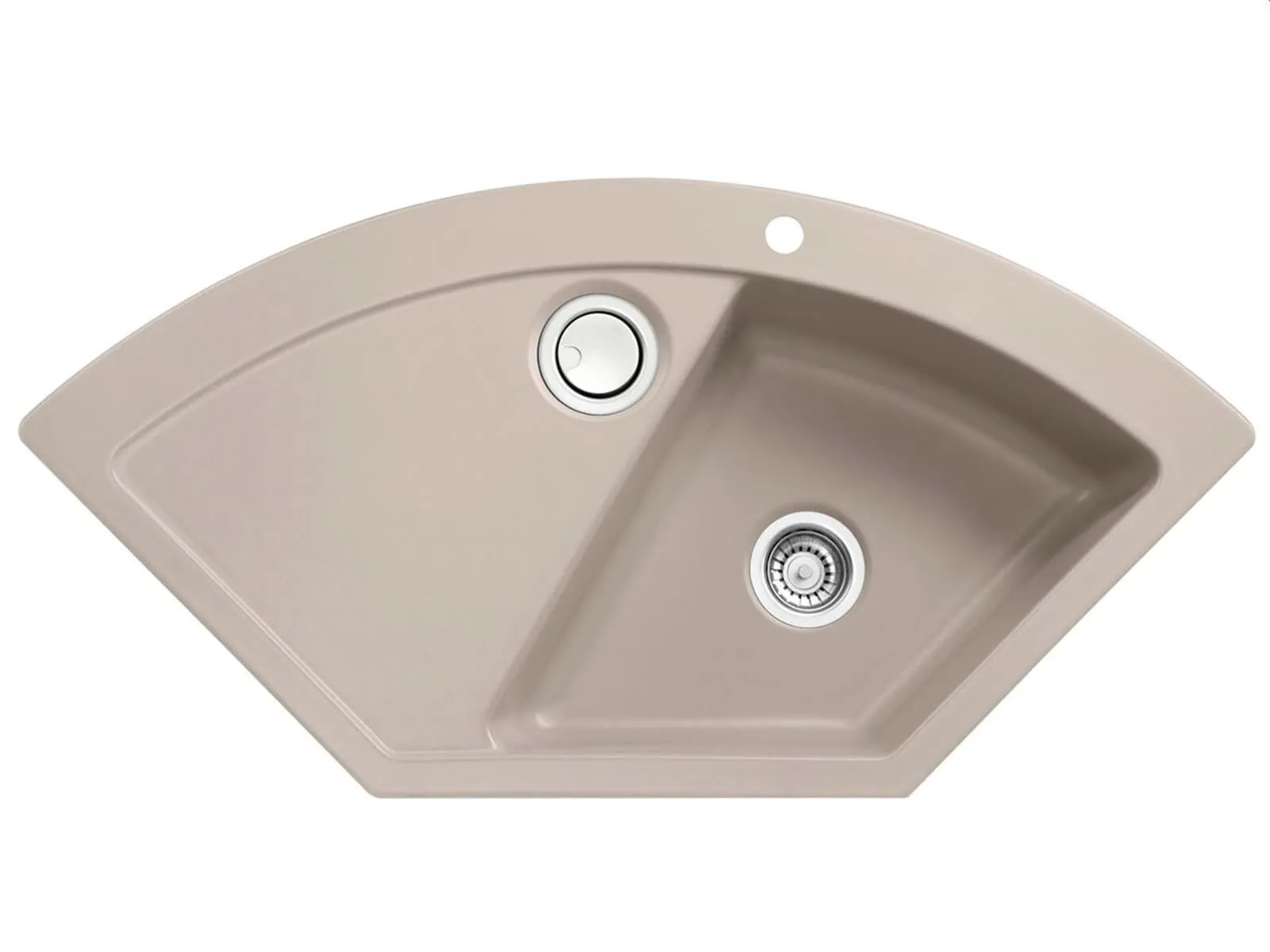 Systemceram Mera ECK Fango, Zlewozmywak ceramiczny narożny, korek manualny,