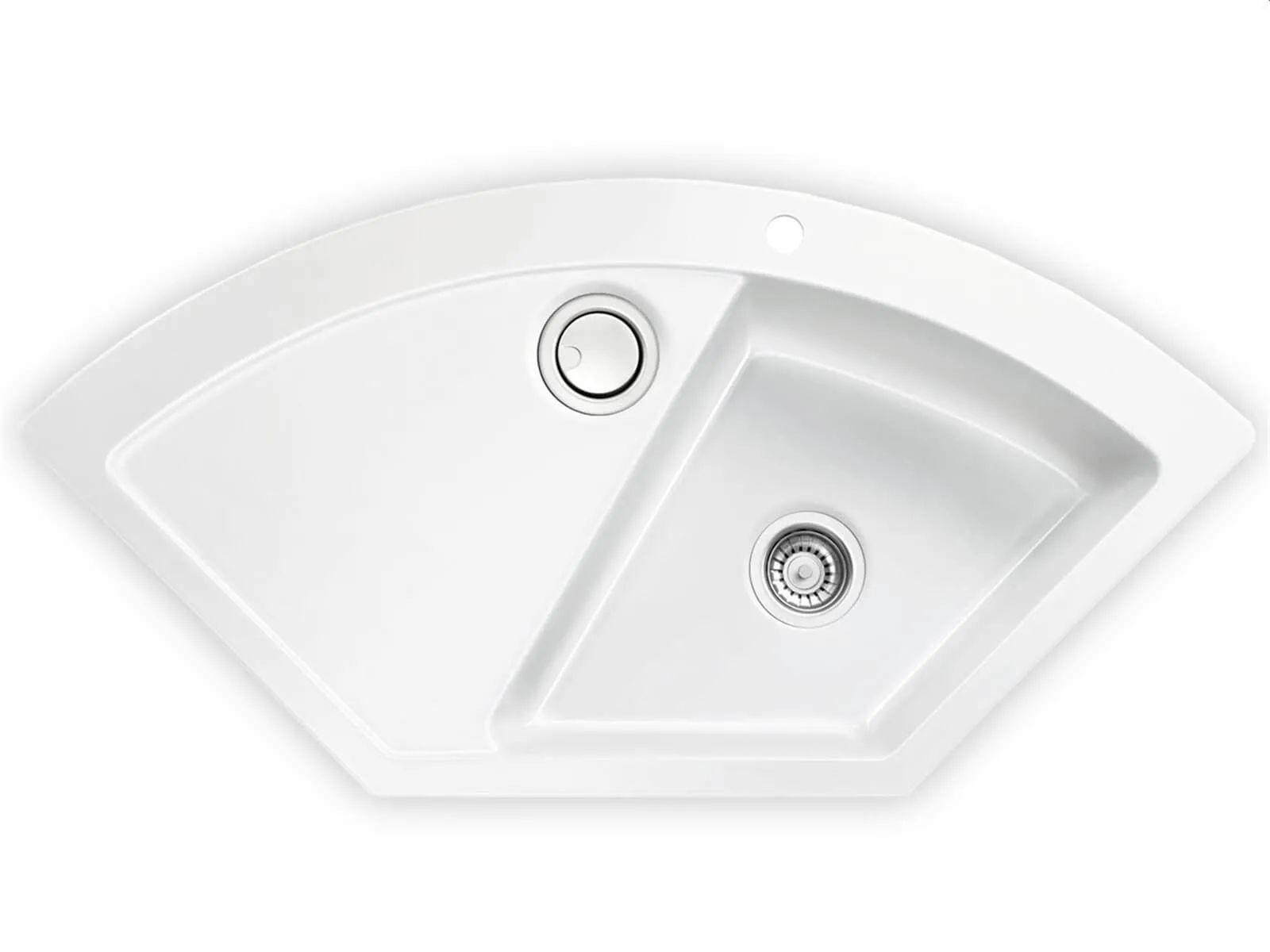 Systemceram Mera ECK Gronland, Zlewozmywak ceramiczny narożny, korek manualny,