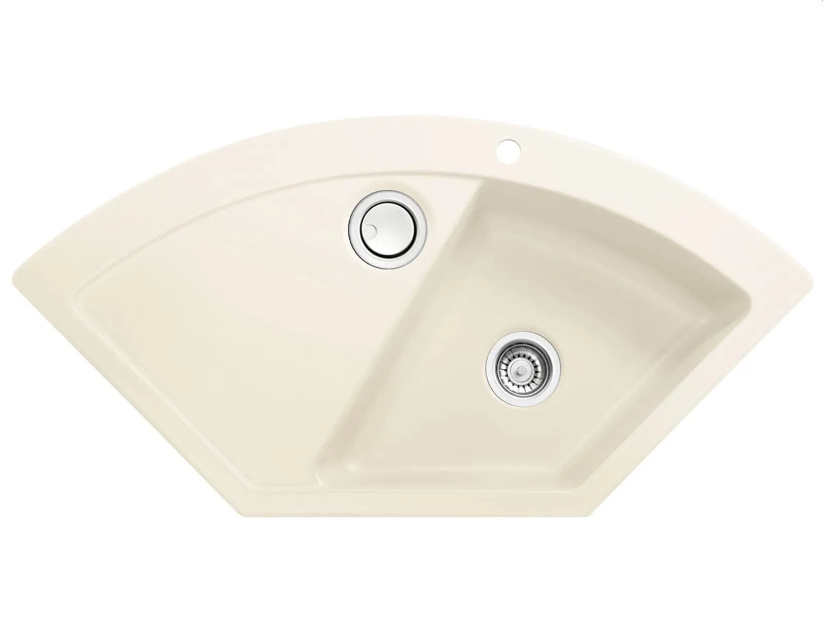 Systemceram Mera ECK Jasmin, Zlewozmywak ceramiczny narożny, korek manualny,