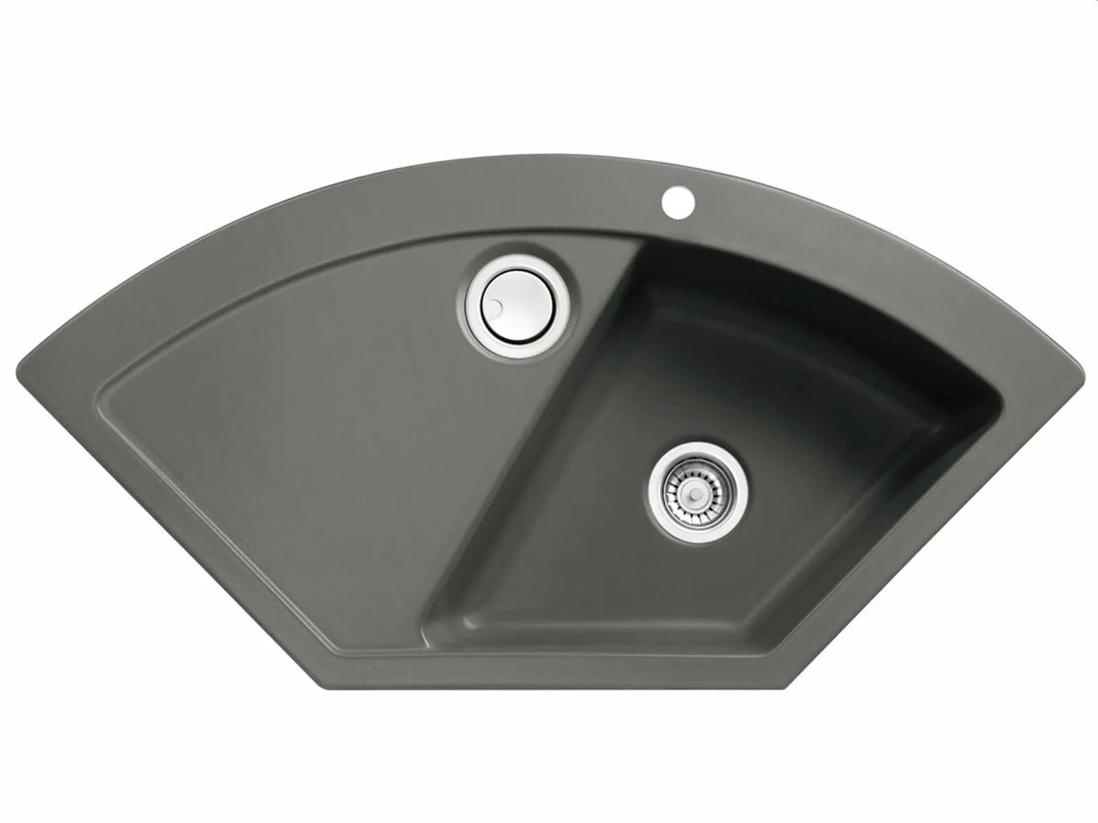 Systemceram Mera ECK Lava, Zlewozmywak ceramiczny narożny, korek manualny,