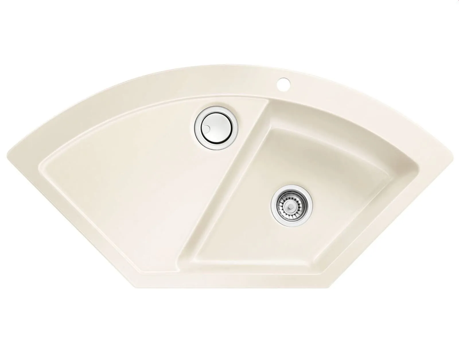 Systemceram Mera ECK Magnolia, Zlewozmywak ceramiczny narożny, korek manualny,