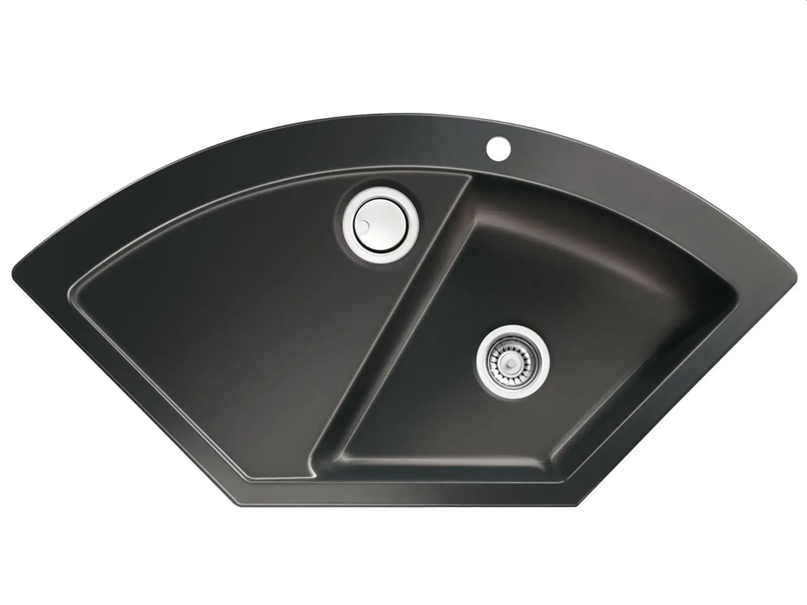 Systemceram Mera ECK Nero, Zlewozmywak ceramiczny narożny, korek manualny,