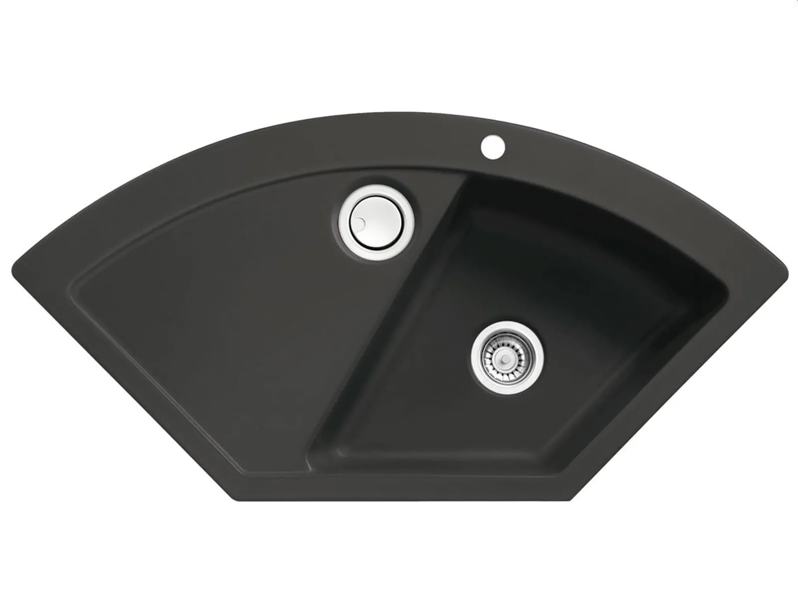 Systemceram Mera ECK Nigra, Zlewozmywak ceramiczny narożny, korek manualny,