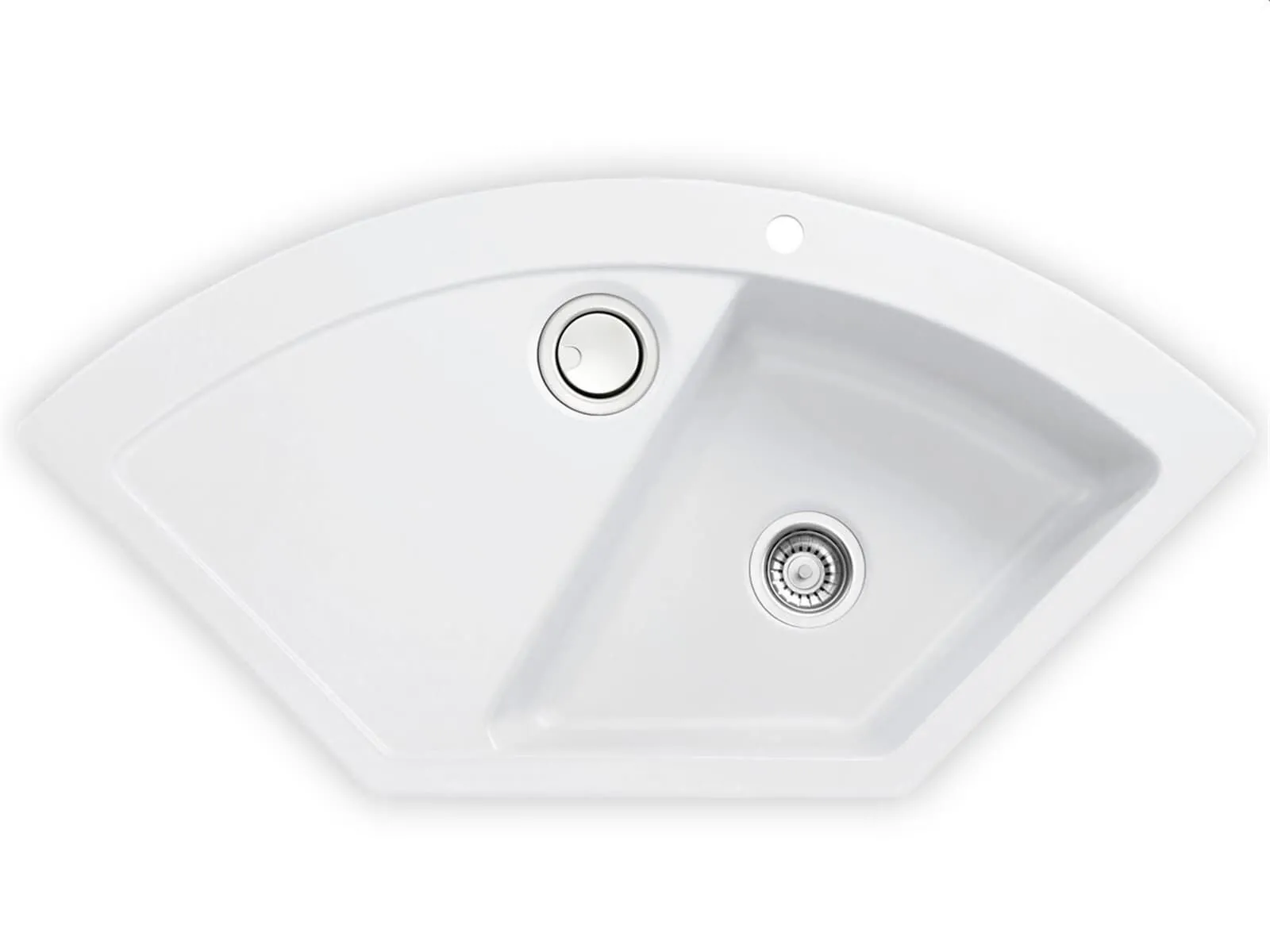 Systemceram Mera ECK Polar, Zlewozmywak ceramiczny narożny, korek manualny,