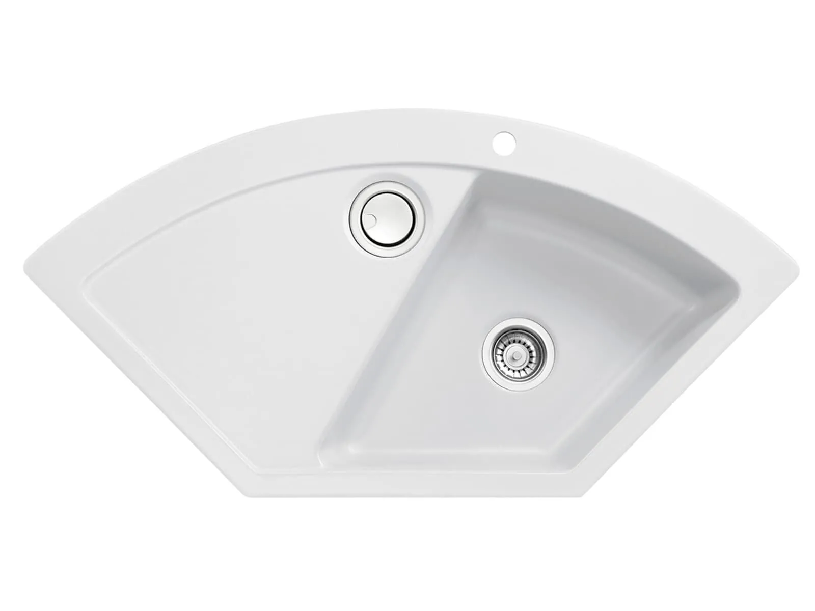 Systemceram Mera ECK Satin, Zlewozmywak ceramiczny narożny, korek manualny,