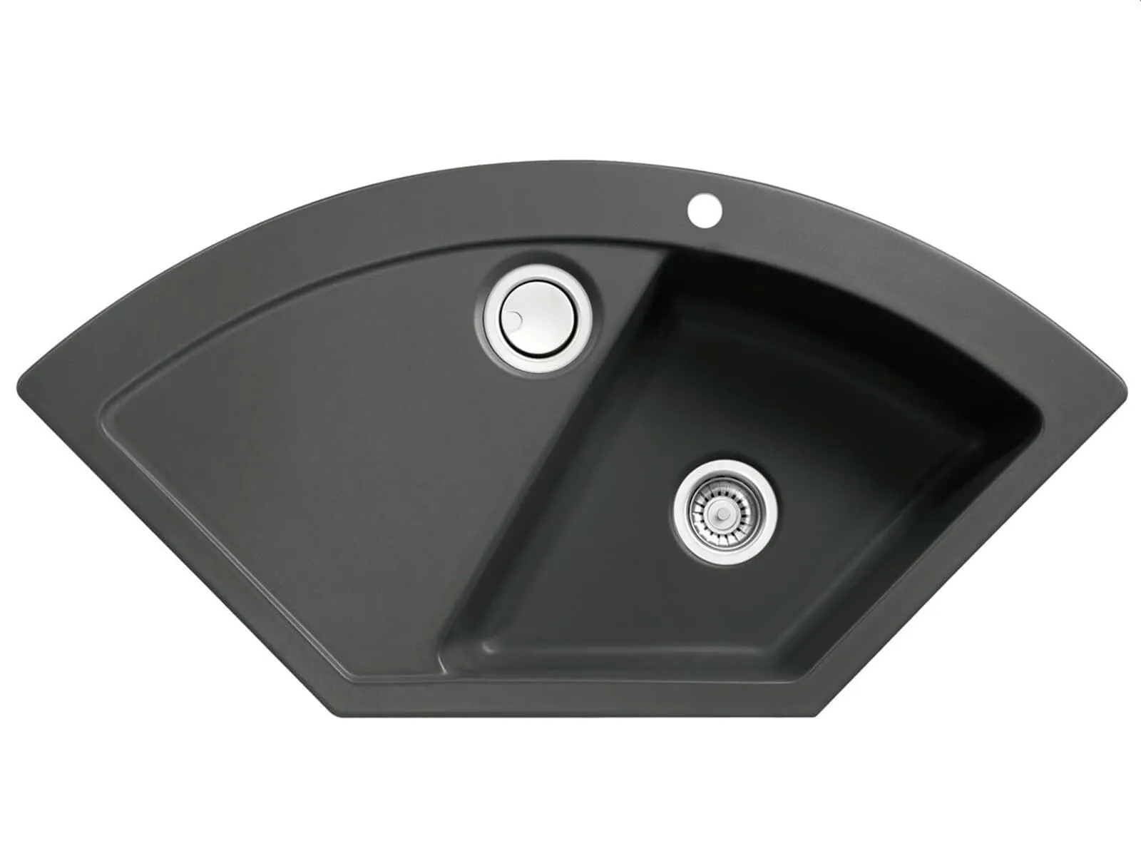 Systemceram Mera ECK Schiefer, Zlewozmywak ceramiczny narożny, korek manualny,