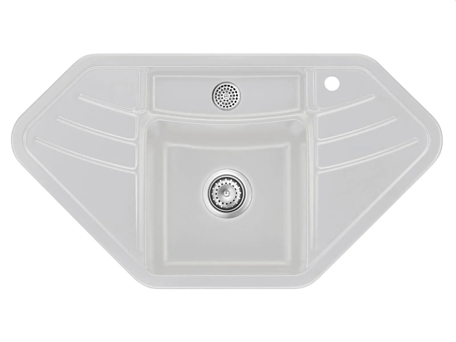 Systemceram Vega ECK Alu, Zlewozmywak ceramiczny narożny, korek manualny,