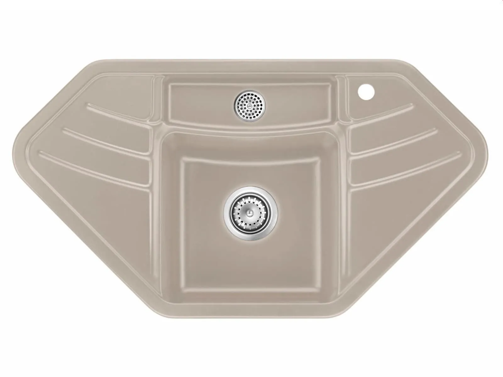 Systemceram Vega ECK Fango, Zlewozmywak ceramiczny narożny, korek manualny,