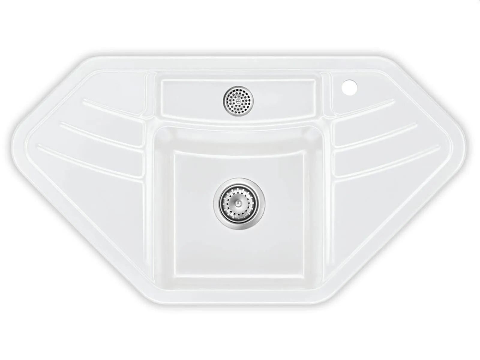 Systemceram Vega ECK Gronland, Zlewozmywak ceramiczny narożny, korek manualny,